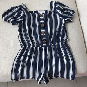 Kensie Navy and Cream Striped Button-Down Top